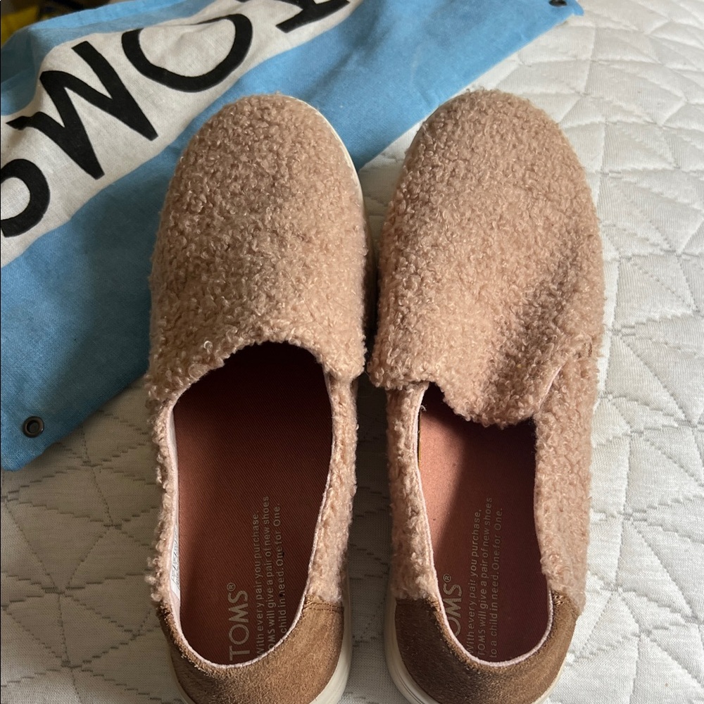 TOMS Tan Fuzzy Slip-On Shoes